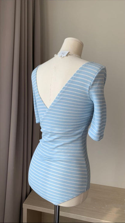 V-neck One-piece Swimsuit- Blue